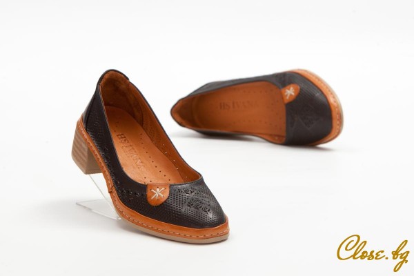 Дамски обувки на ток Navin тъмносини с кафяво