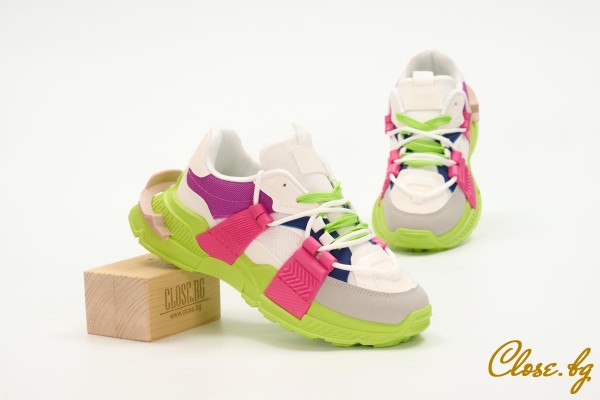 Дамски спортни обувки Natella бели с розово и сиво