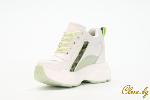 Дамски спортни обувки на скрита платформа Verolina бели с мента thumb