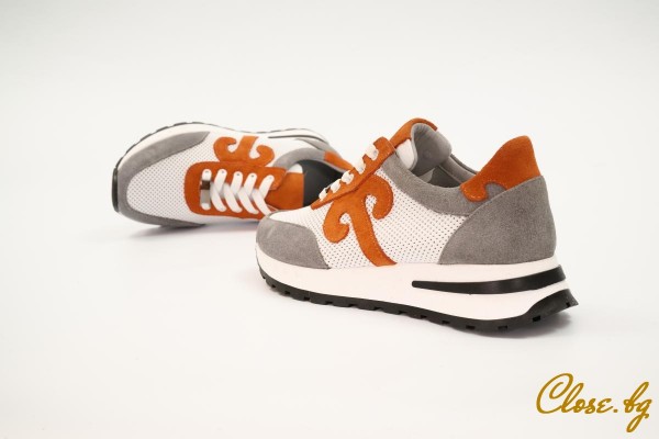 Дамски ежедневни обувки Inga бели със сиво и оранжево thumb