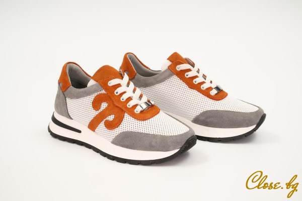 Дамски ежедневни обувки Inga бели със сиво и оранжево