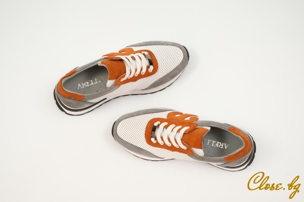 Дамски ежедневни обувки Inga бели със сиво и оранжево thumb