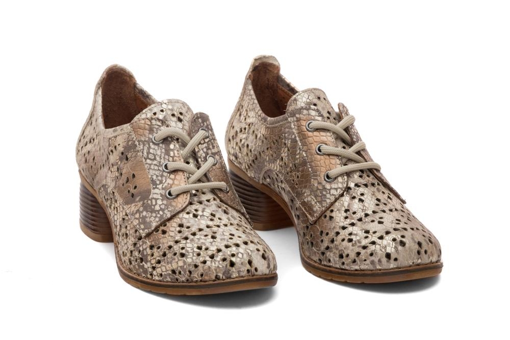 Дамски обувки на ток Karella бежови с принт