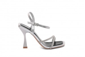 Дамски сандали на ток Caria сребърни 1