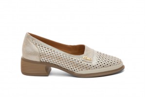 Дамски обувки на ток Emina бежови със златисто 1